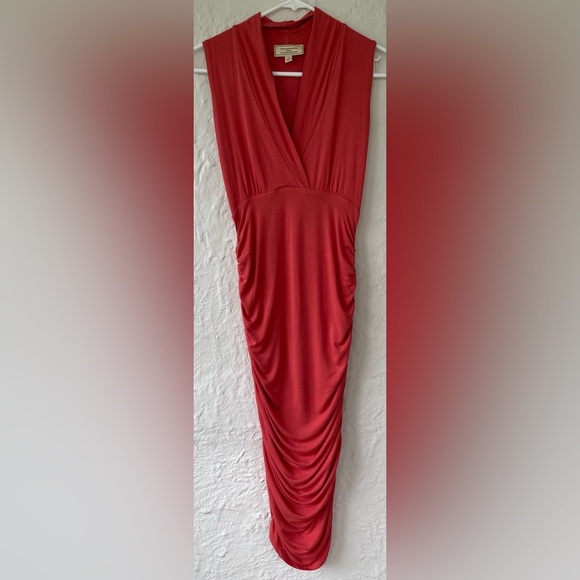 Moulinette Soeurs Marissa by Anthropologie Ruched Column Dress, Coral; size XS - Picture 1 of 10